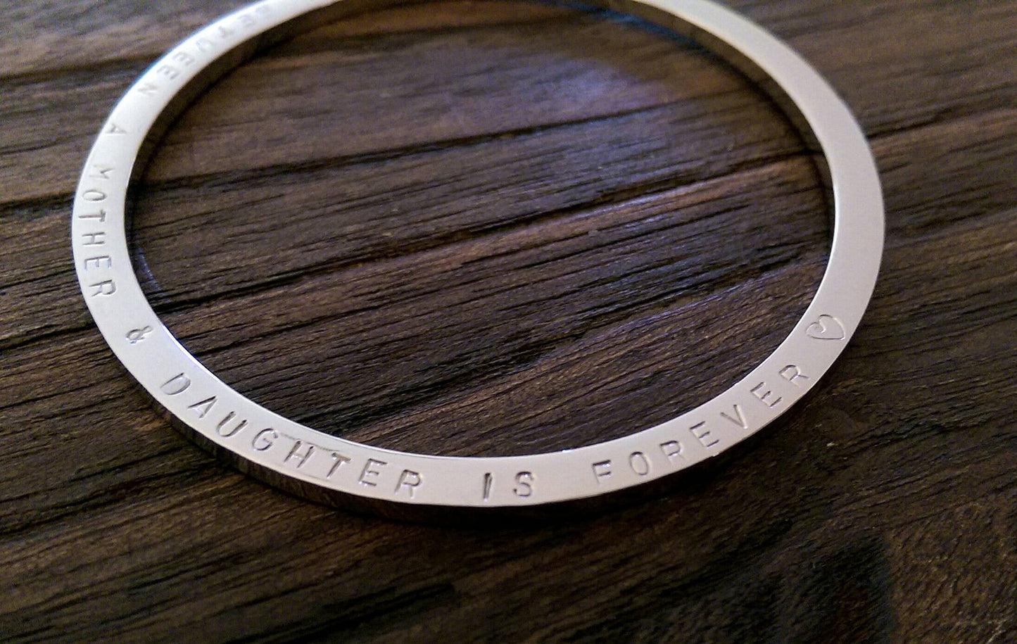 Hand Stamped Bangle The Love Between A Mother & Daughter is Forever Heart Symbol Stainless Steel. Ready 2 post. Large 68mm