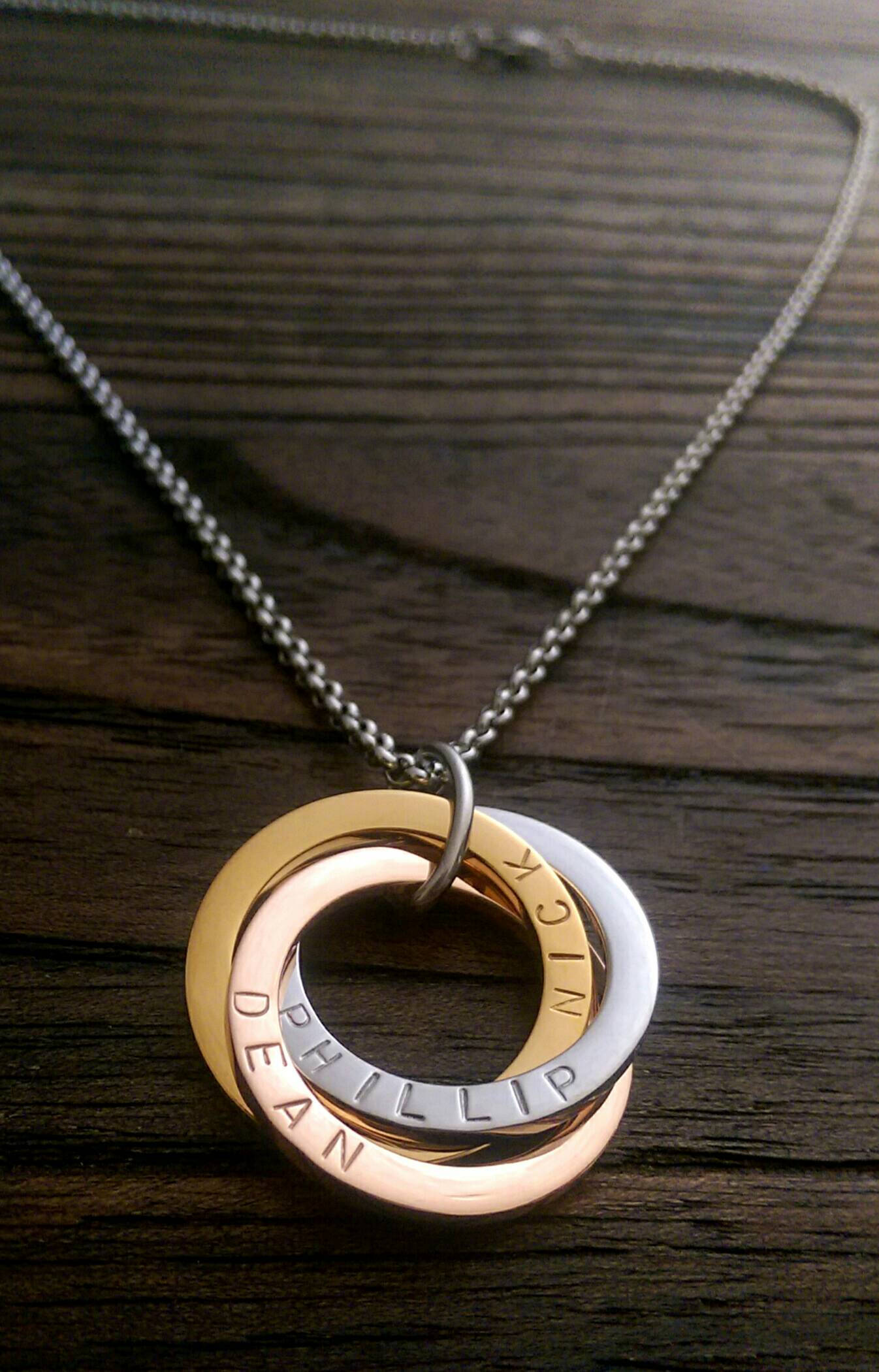 Russian Connecting Ring Necklace Personalised Hand Stamped 25mm Rings