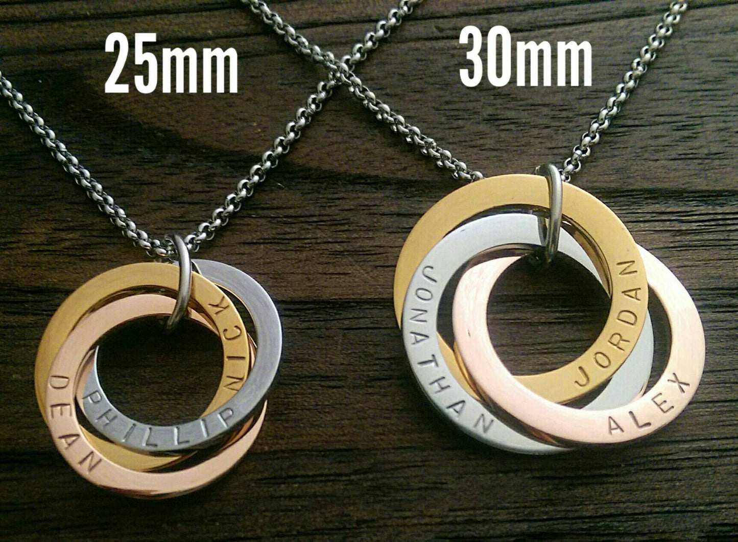 Russian Connecting Ring Necklace Personalised Hand Stamped 25mm Rings