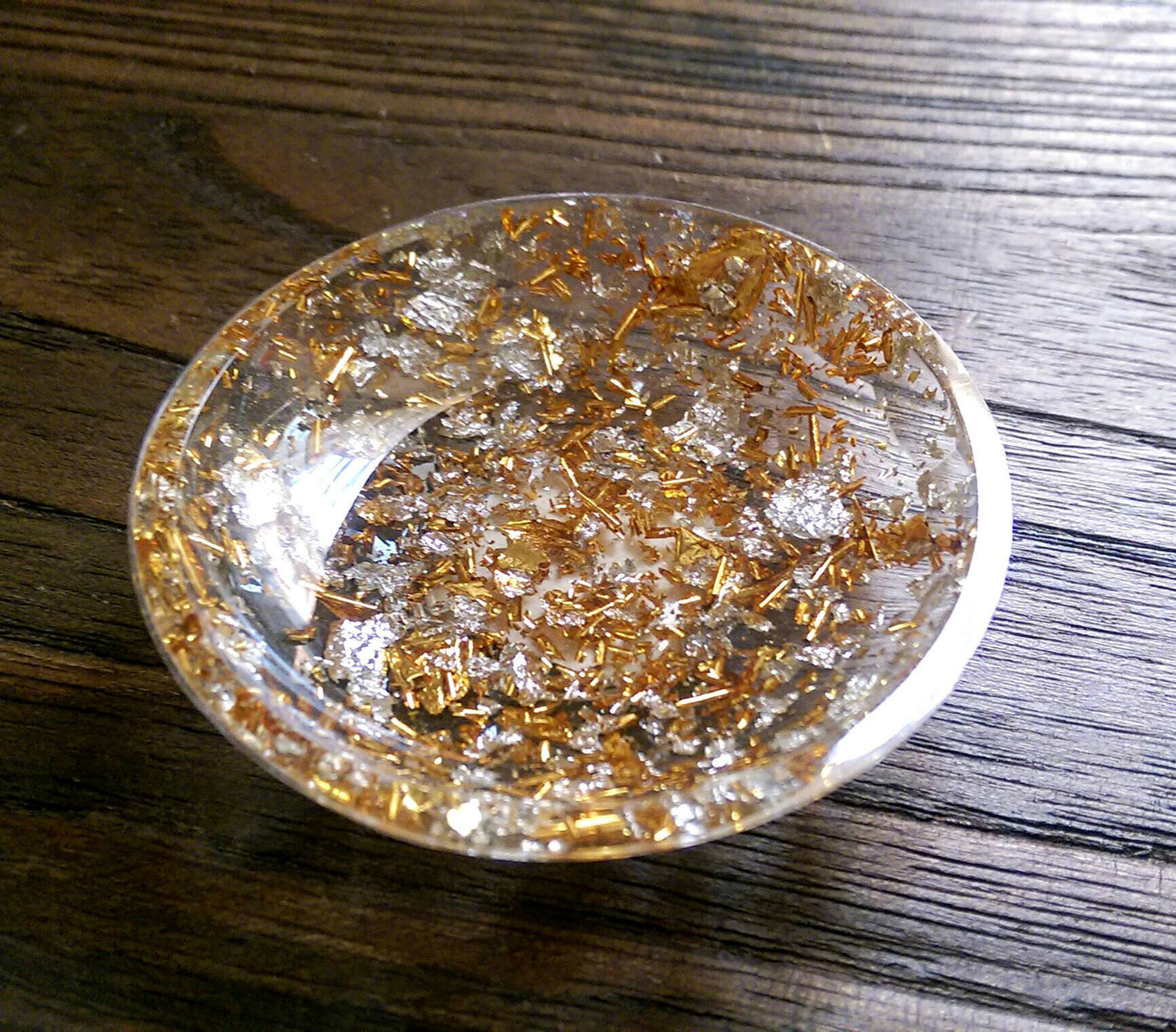 Trinket Ring Dish, Gold and Silver Leaf Ring Dish, Hand Made Resin Dish