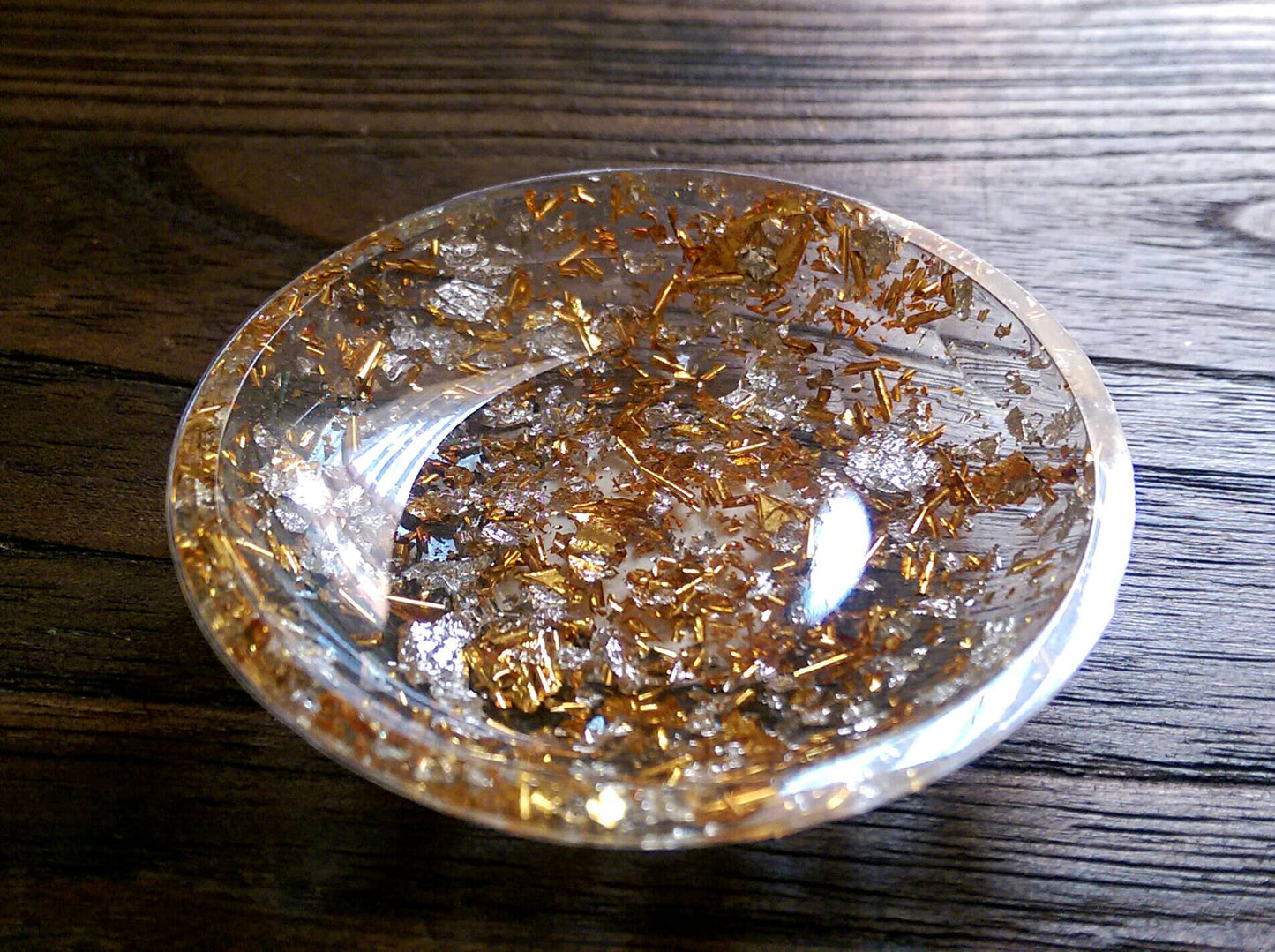 Trinket Ring Dish, Gold and Silver Leaf Ring Dish, Hand Made Resin Dish