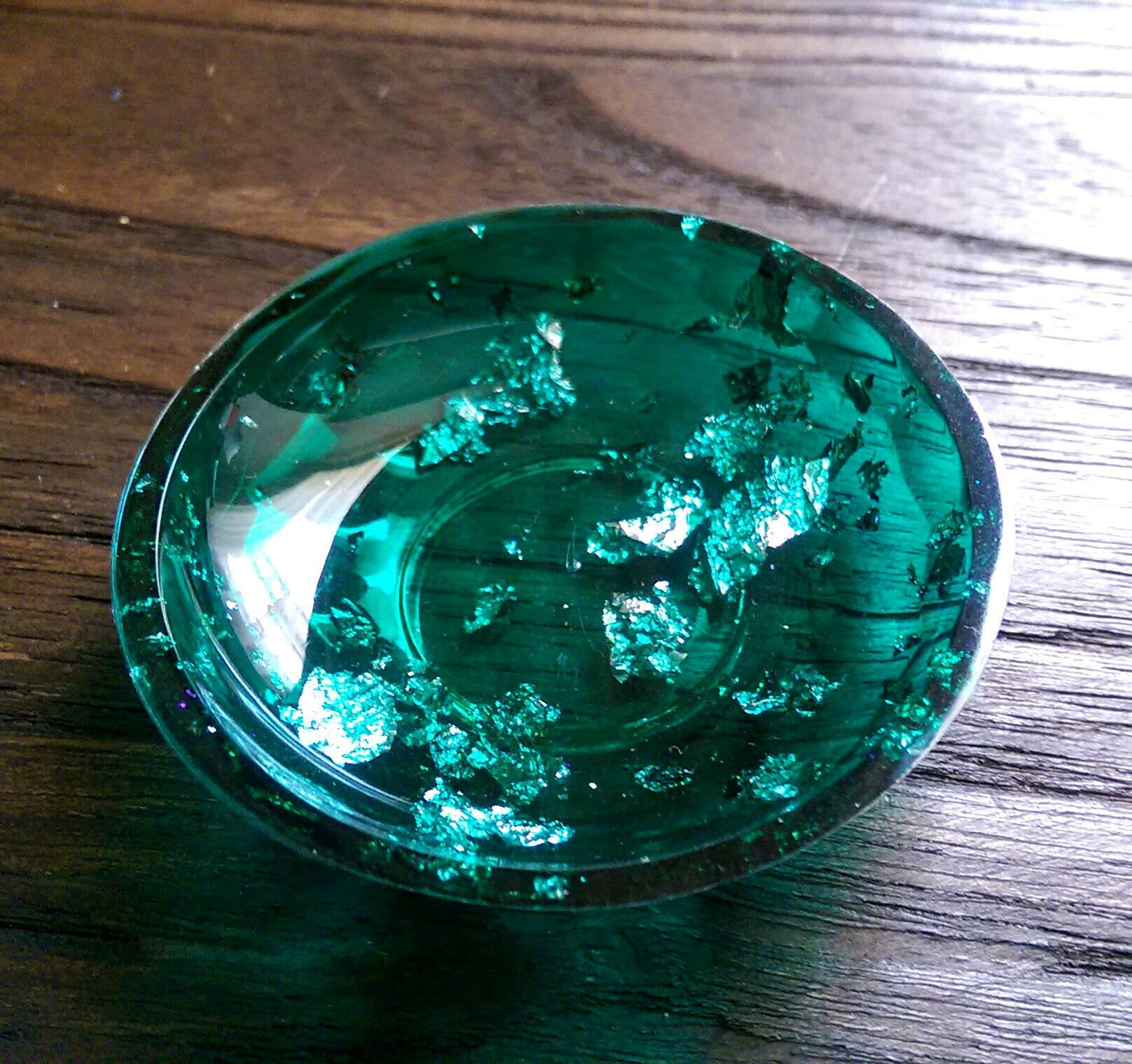 Trinket Ring Dish, Emerald Green and Silver Leaf Ring Dish, Hand Made Resin Dish - Silver and Resin Designs