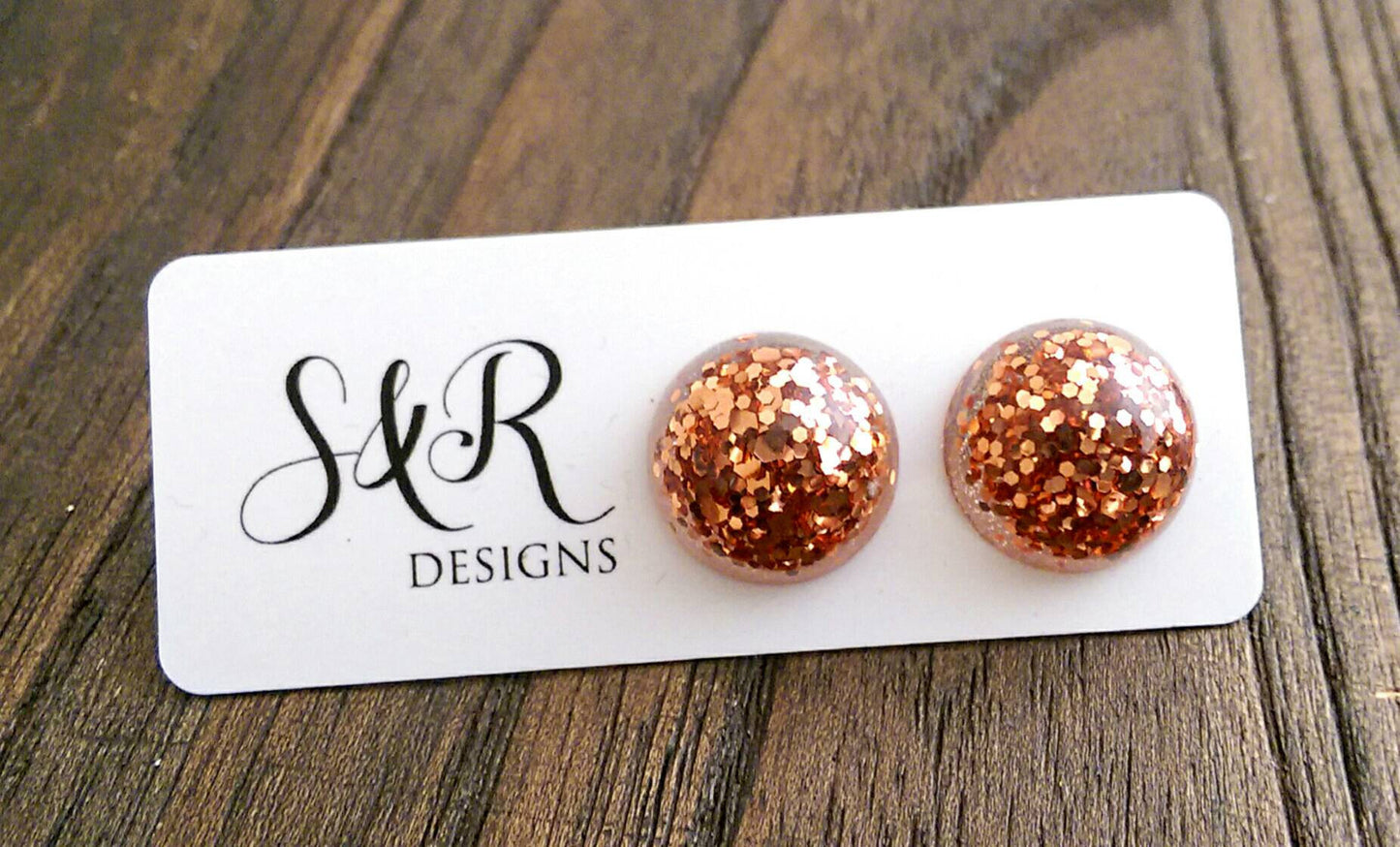 Sparkly Glitter Resin Circle Stud earrings 16mm Copper mix stainless steel - Silver and Resin Designs
