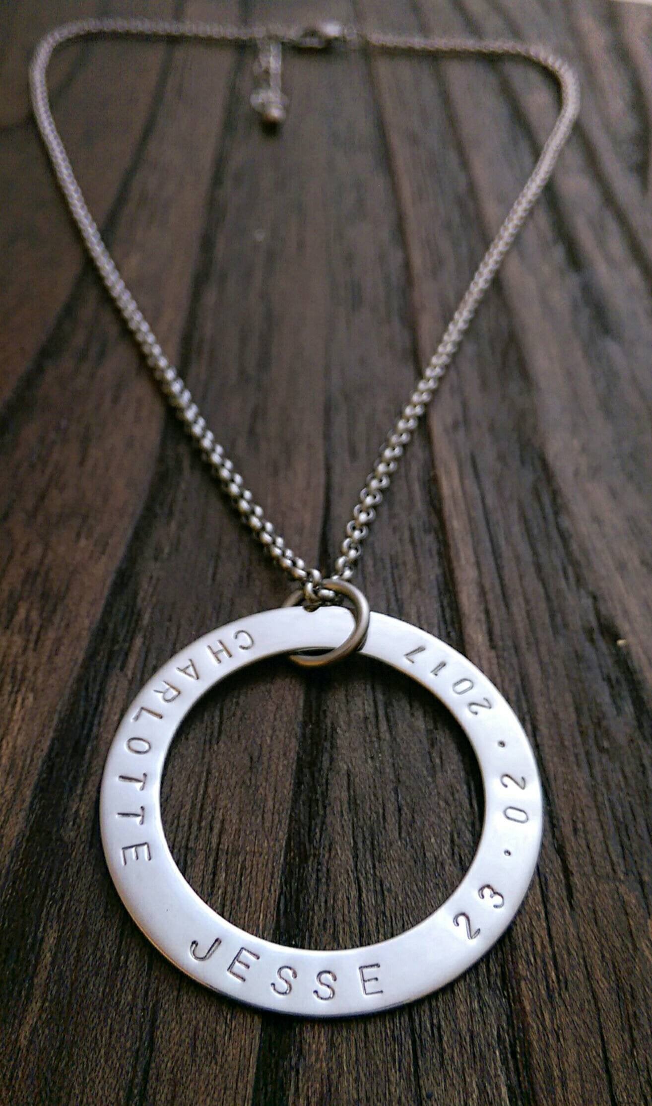 Personalised Hand Stamped Name Words Necklace 38mm. Choose Colour - Silver and Resin Designs