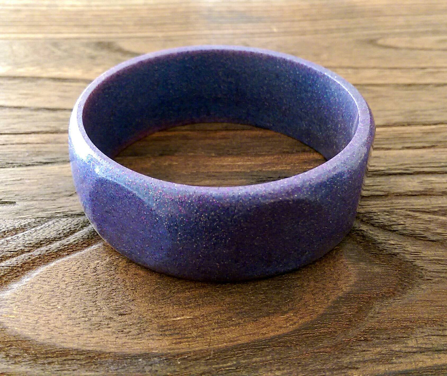 Purple Wide Resin Glitter Bangle, Shiny Shades of Green Resin Handmade Bangle 67mm inner diameter