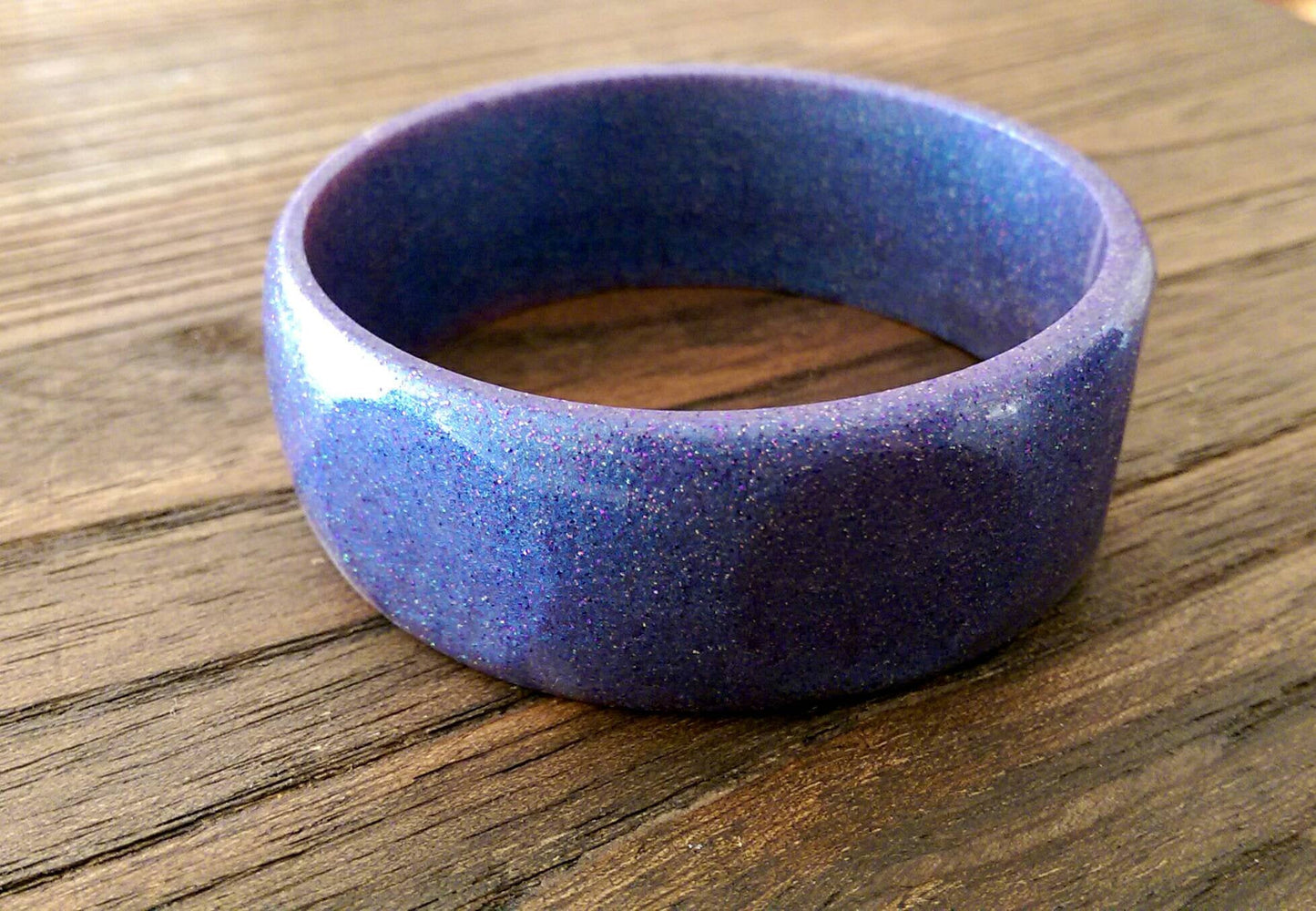Purple Wide Resin Glitter Bangle, Shiny Shades of Green Resin Handmade Bangle 67mm inner diameter