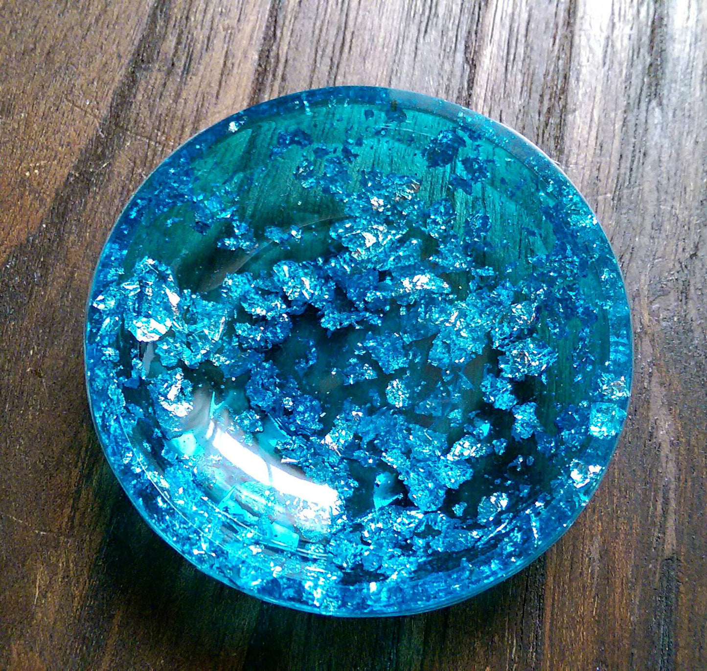 Hand Made Resin Ring Dish Brilliant Blue and Silver Leaf mix. - Silver and Resin Designs