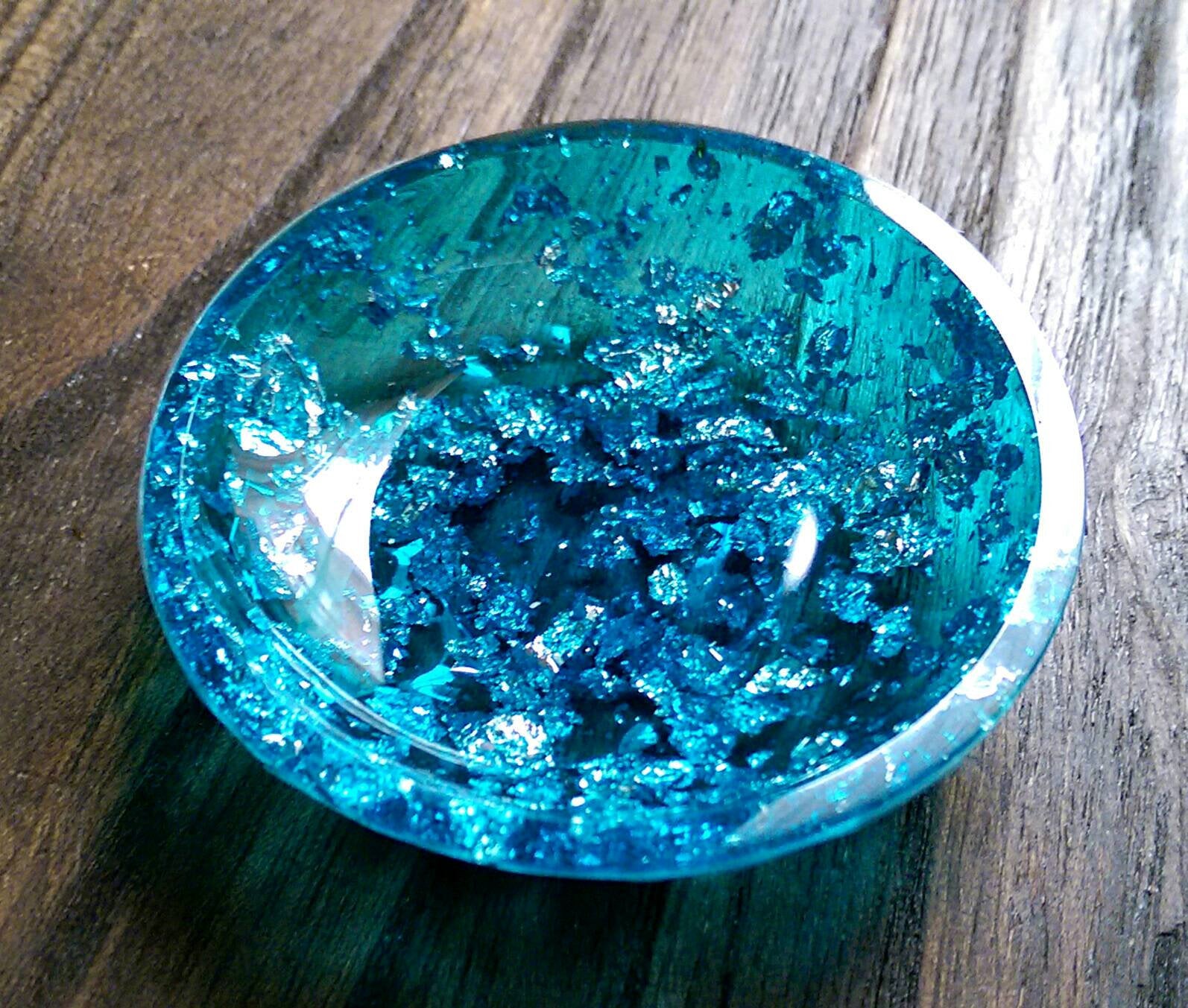 Hand Made Resin Ring Dish Brilliant Blue and Silver Leaf mix. - Silver and Resin Designs