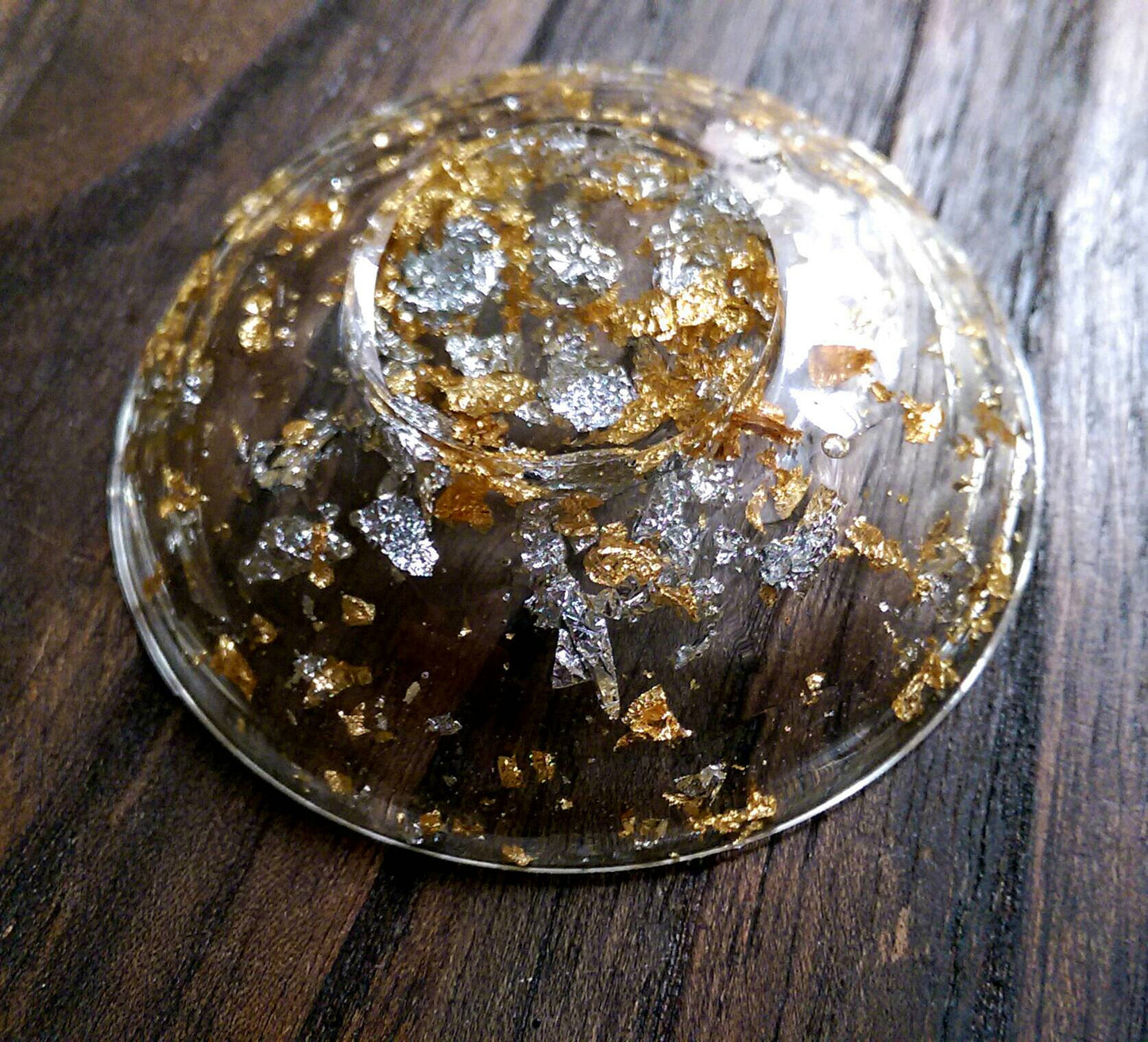 Resin Ring Trinket Dish Light Gold and Silver Leaf mix. - Silver and Resin Designs