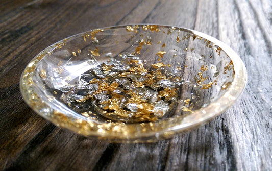 Resin Ring Trinket Dish Light Gold and Silver Leaf mix. - Silver and Resin Designs