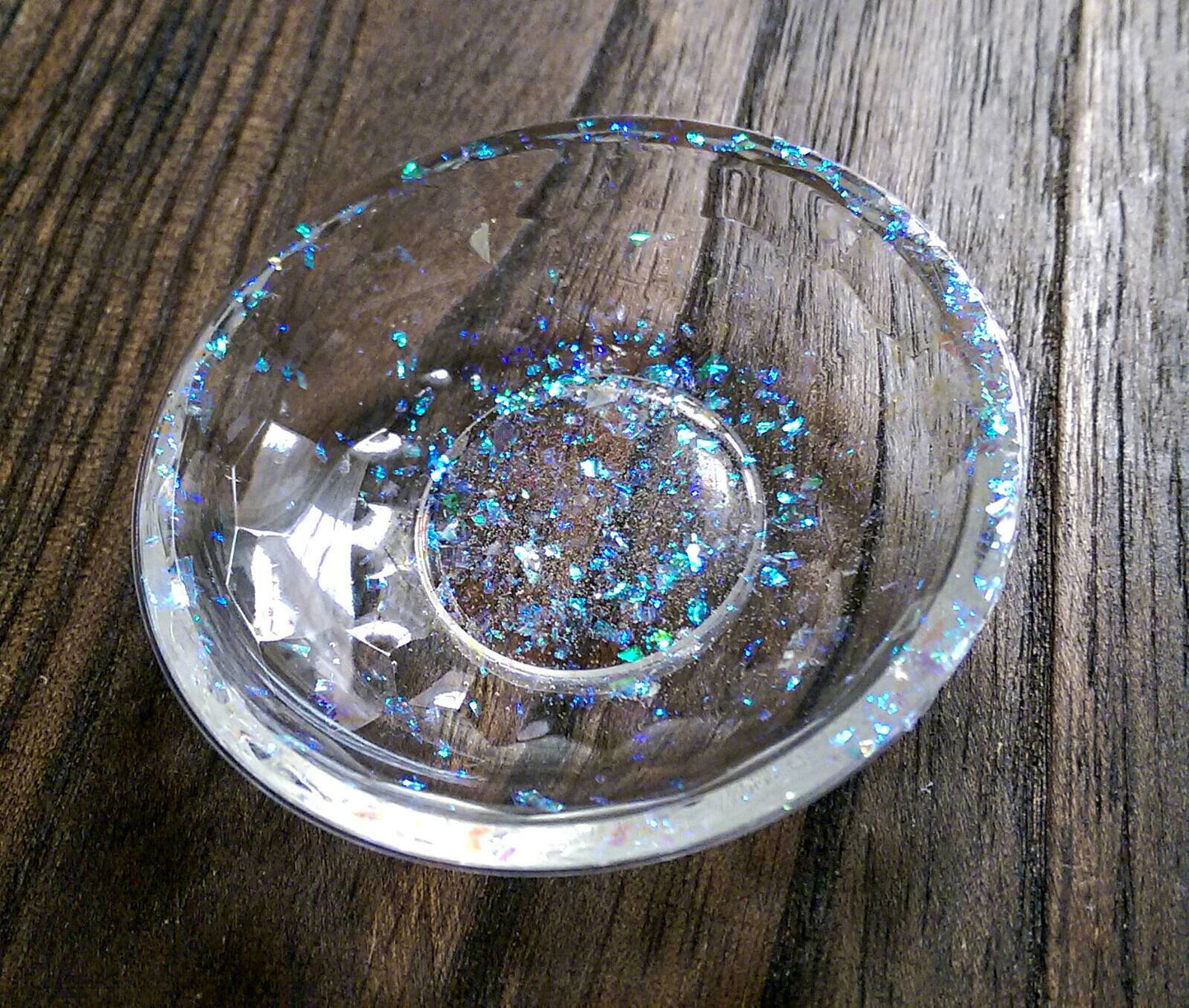 Resin Trinket Ring Dish, Opal Flake Glitter Ring Dish - Silver and Resin Designs