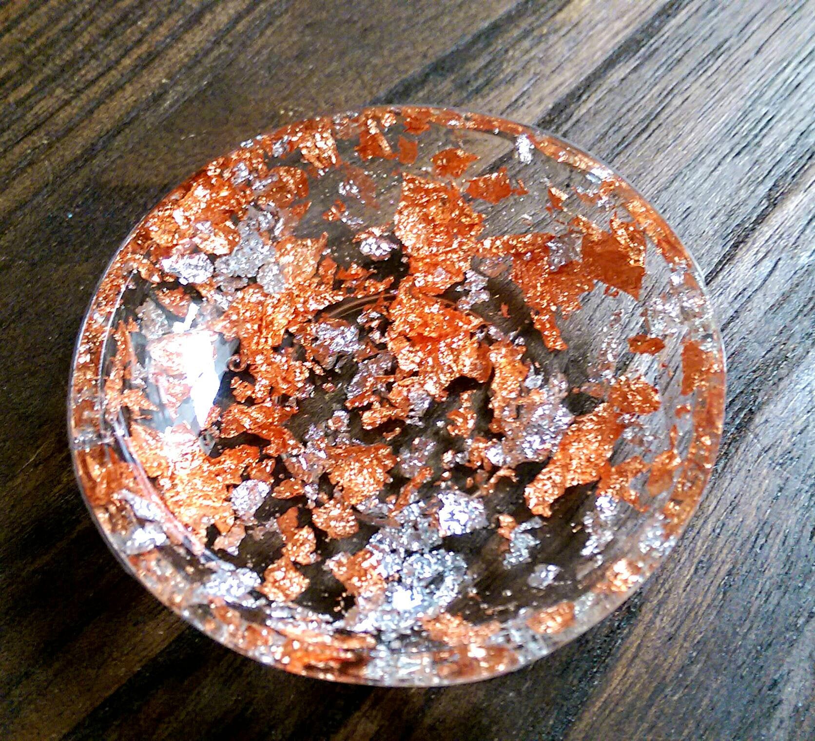 Resin Ring Trinket Dish Rose Gold and Silver Leaf Generous mix. - Silver and Resin Designs