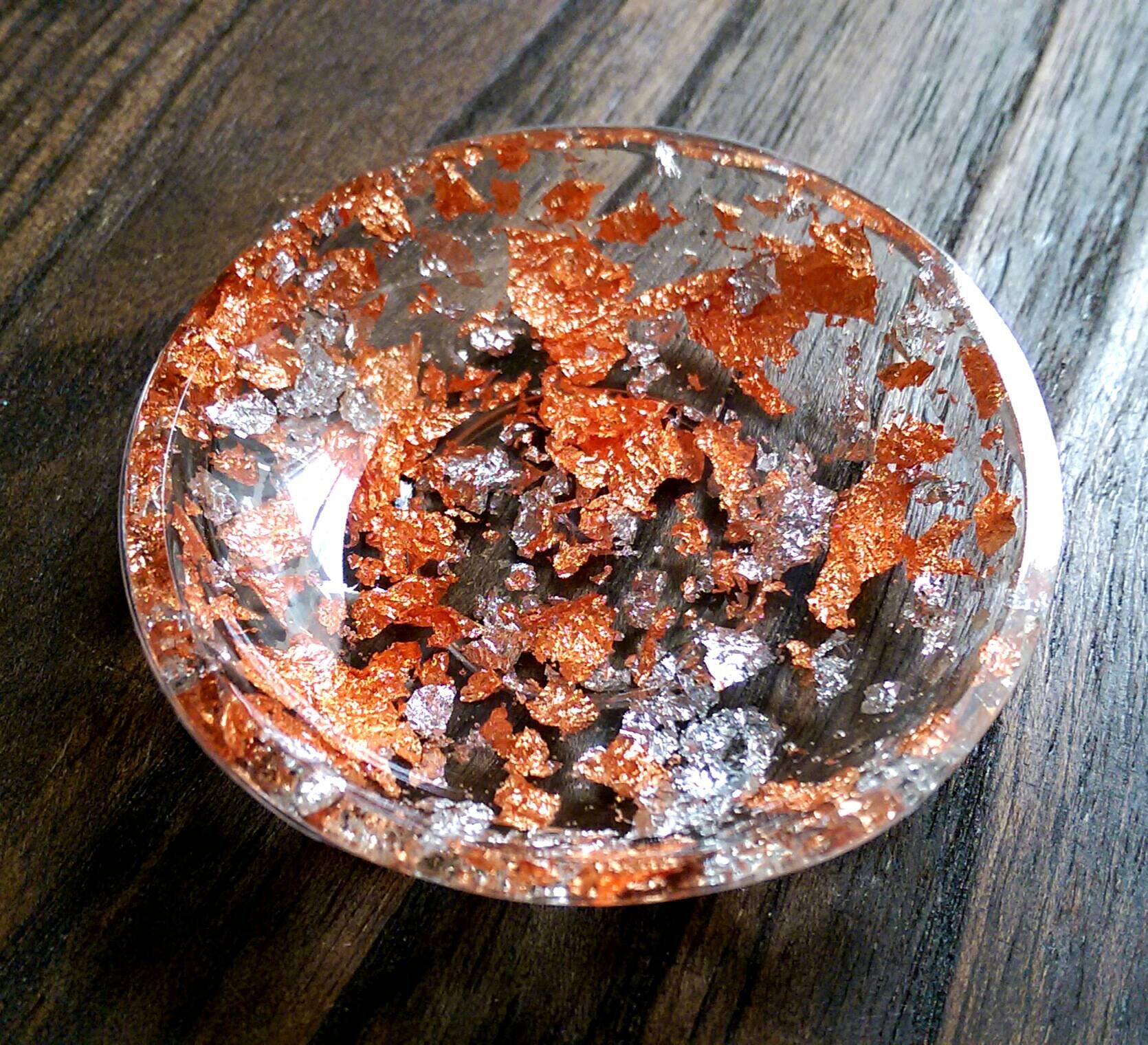 Resin Ring Trinket Dish Rose Gold and Silver Leaf Generous mix. - Silver and Resin Designs