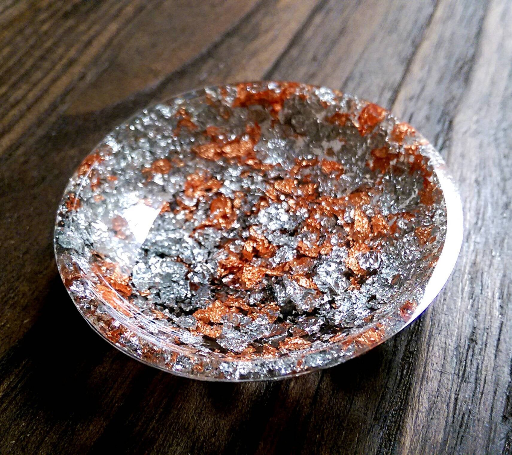 Resin Ring Trinket Dish Rose Gold and Silver Leaf Loaded mix. - Silver and Resin Designs