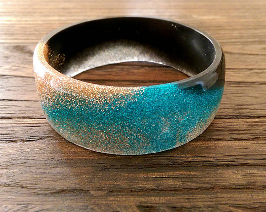Glamour Statement Resin Bangle mixed with Turquoise & Copper Glitter with Black Handmade