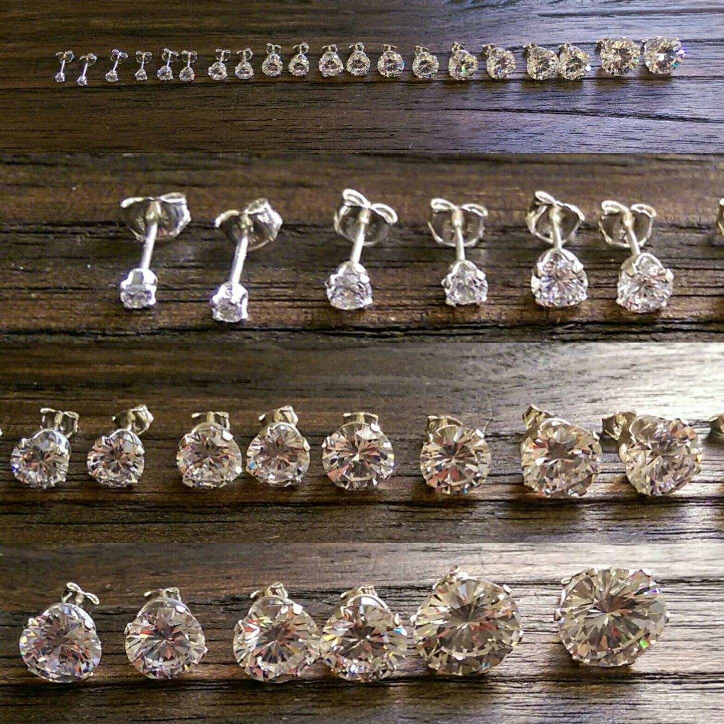 Sterling Silver CZ Stud Earrings, Cubic Zirconia Stud Earrings 2mm, 3mm, 4mm, 5mm, 6mm, 7mm, 8mm, 9mm, 10mm or 12mm