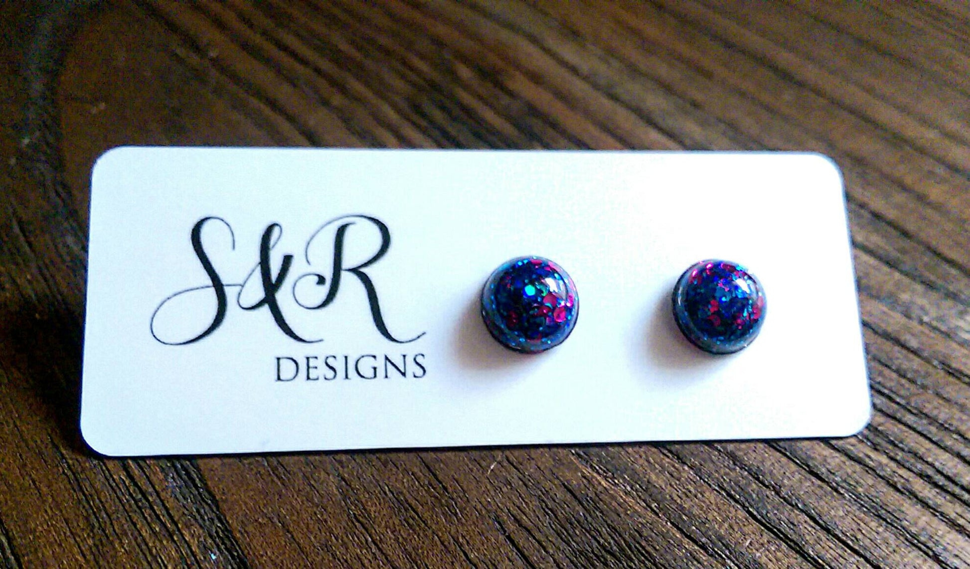 Glitter Resin Earrings, Pink Blue Mix Earrings, Stainless Steel Earrings. choose 9mm or 10mm - Silver and Resin Designs