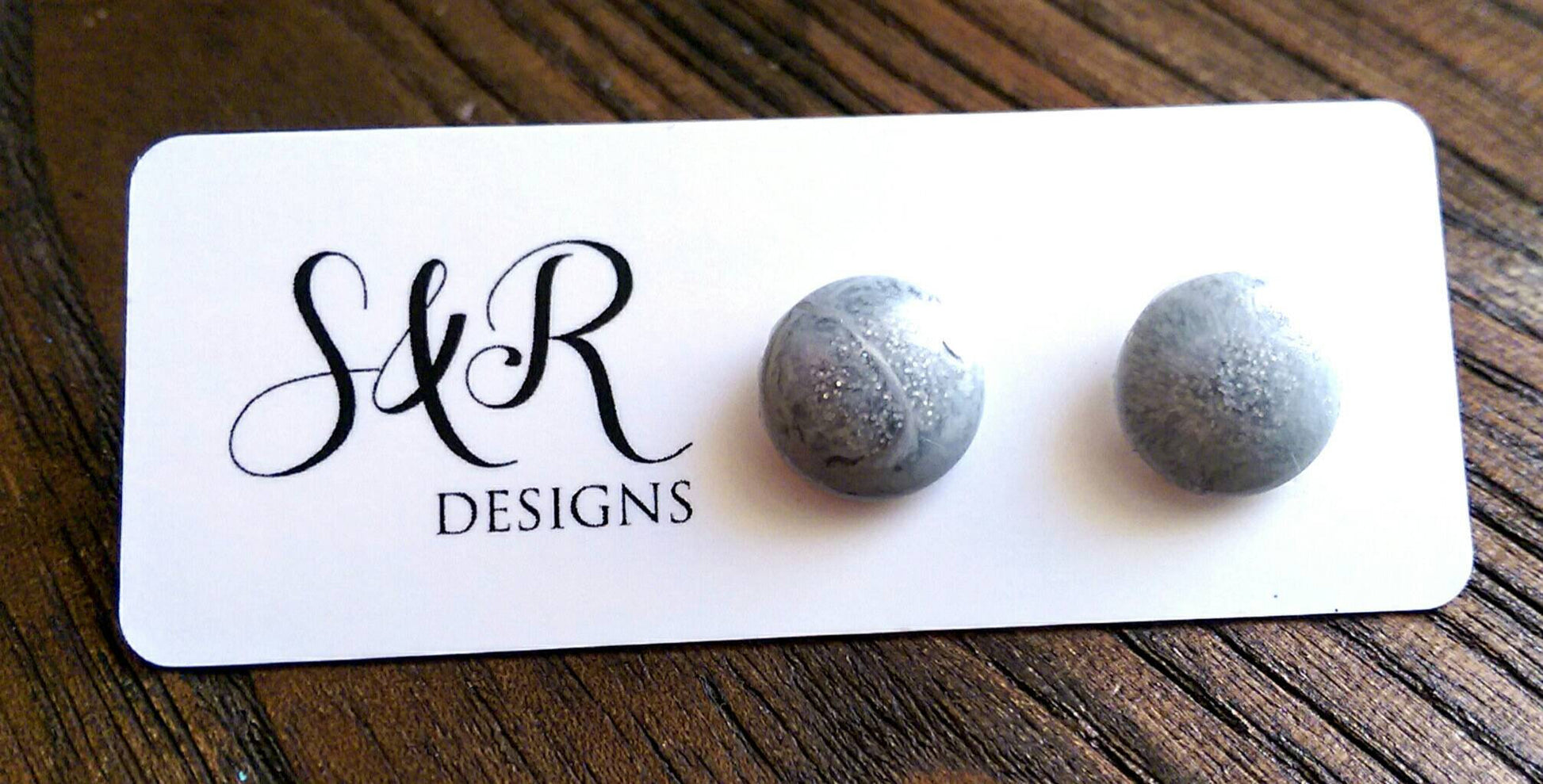 Silver Grey Circle Resin Stud Earrings, Stainless Steel Stud Earrings. 12mm - Silver and Resin Designs