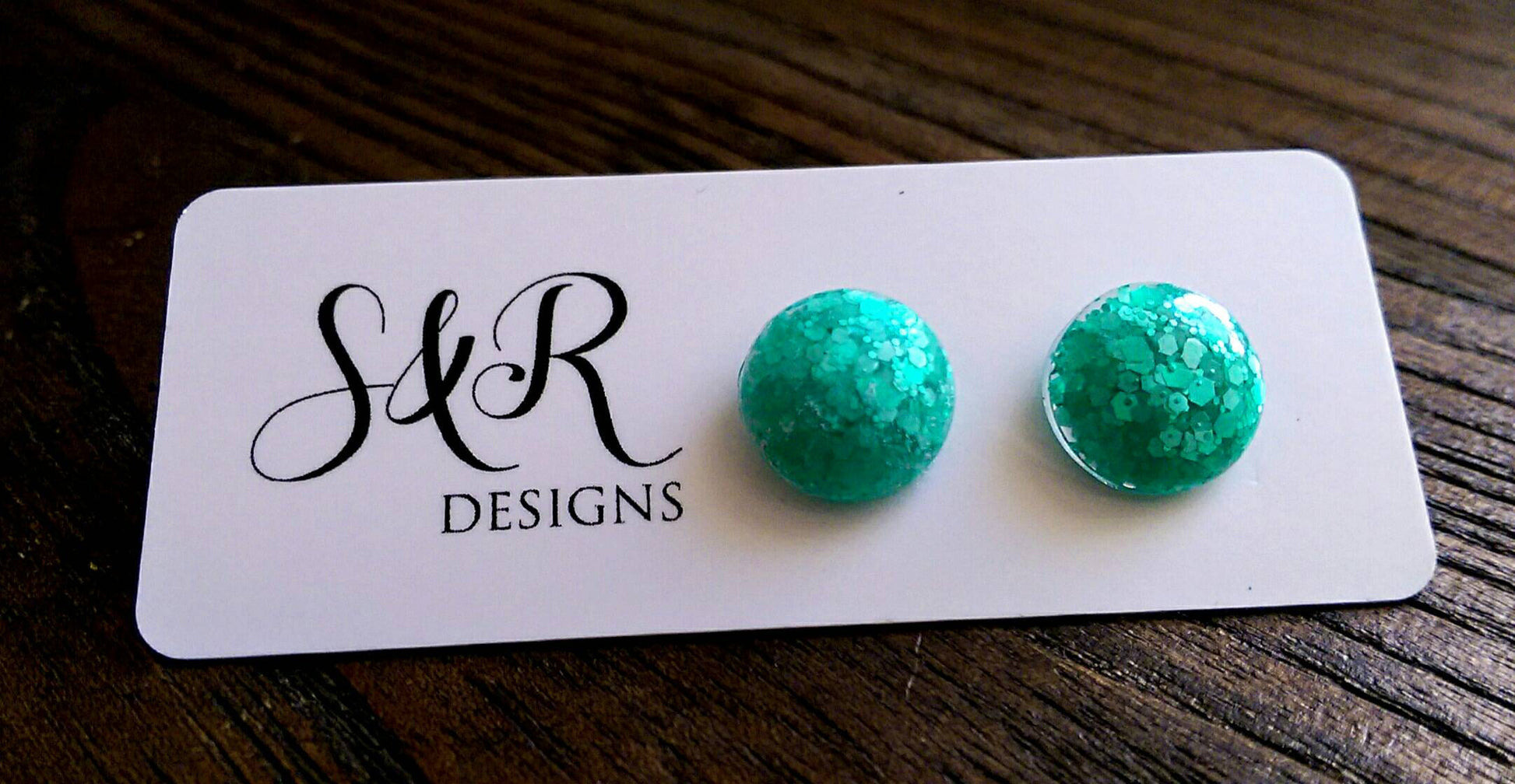Mint Green Circle Resin Stud Earrings, Stainless Steel Stud Earrings. 12mm - Silver and Resin Designs