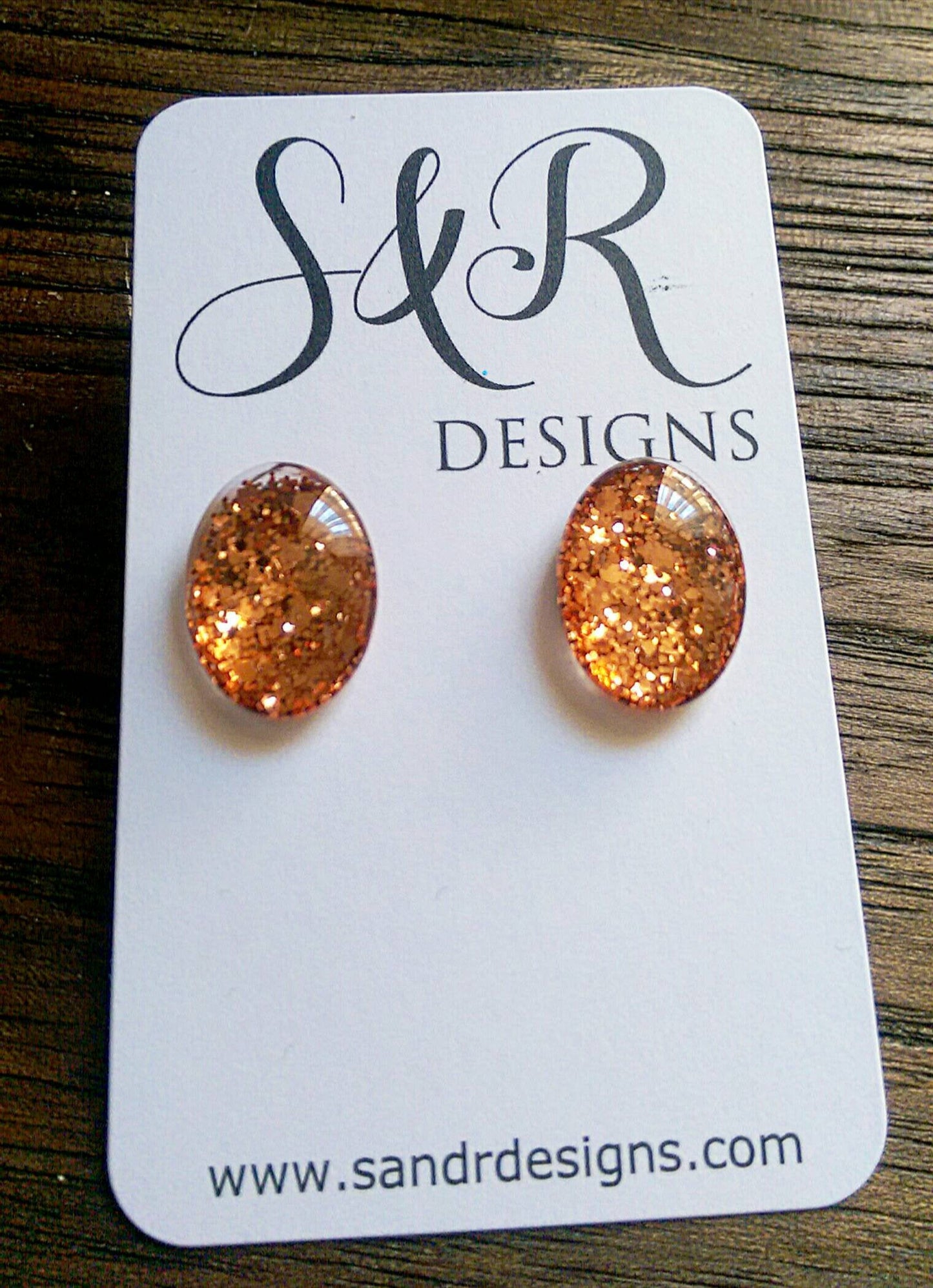 Oval Glass Glitter Resin Stud Earrings made of Stainless Steel, Rose Gold Copper Glitter Earrings