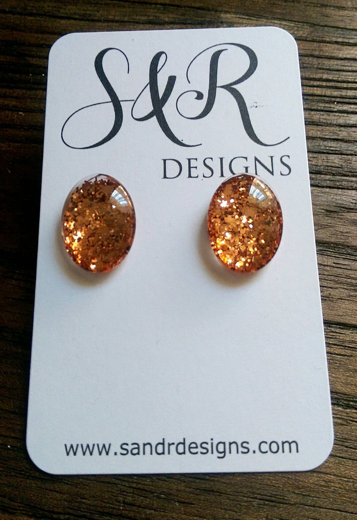 Oval Glass Glitter Resin Stud Earrings made of Stainless Steel, Rose Gold Copper Glitter Earrings