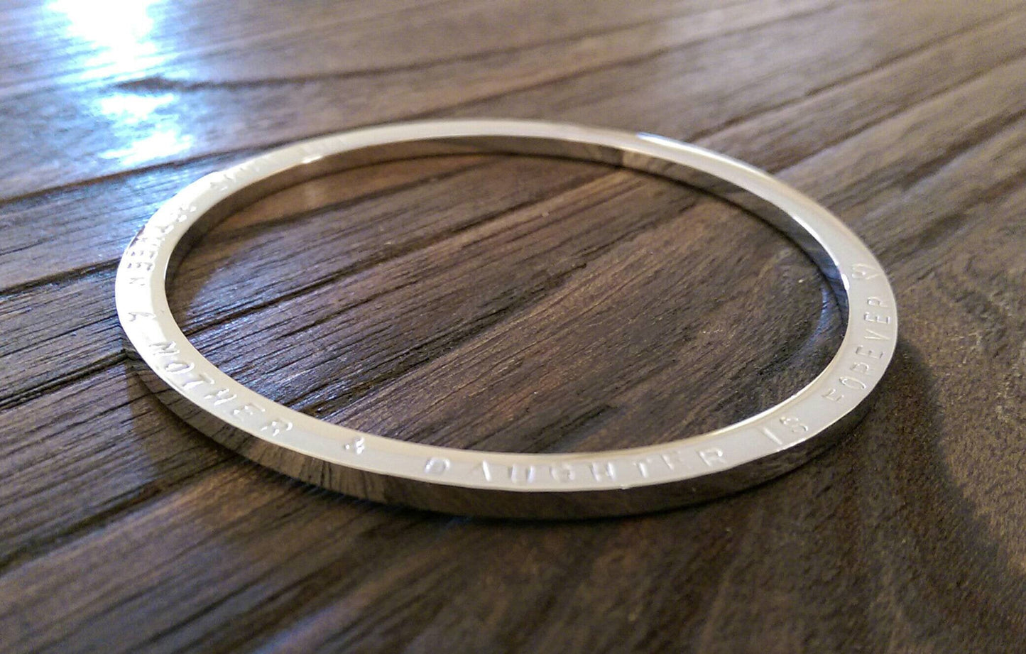 Hand Stamped Bangle The Love Between A Mother & Daughter is Forever Heart Symbol Stainless Steel. Ready 2 post. Large 68mm