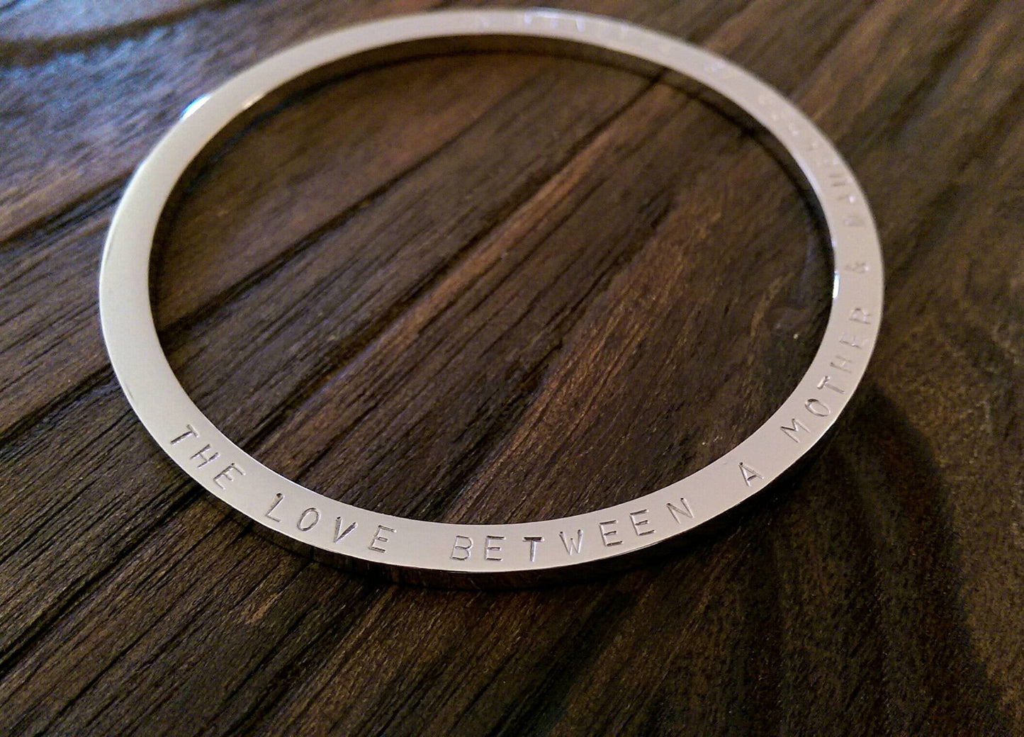Hand Stamped Bangle The Love Between A Mother & Daughter is Forever Heart Symbol Stainless Steel. Ready 2 post. Large 68mm