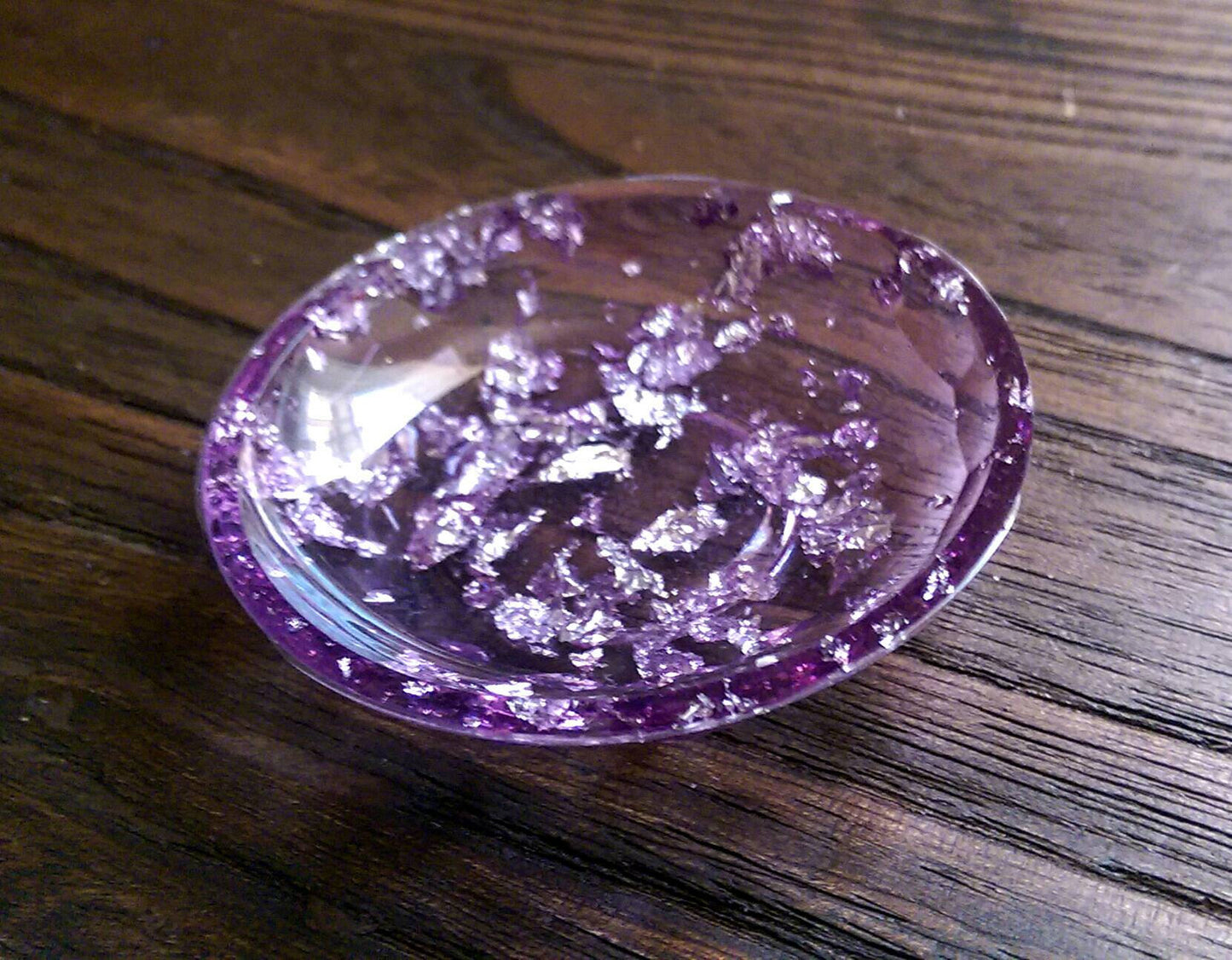 Trinket Ring Dish, Purple and Silver Leaf Ring Dish, Hand Made Resin Dish - Silver and Resin Designs
