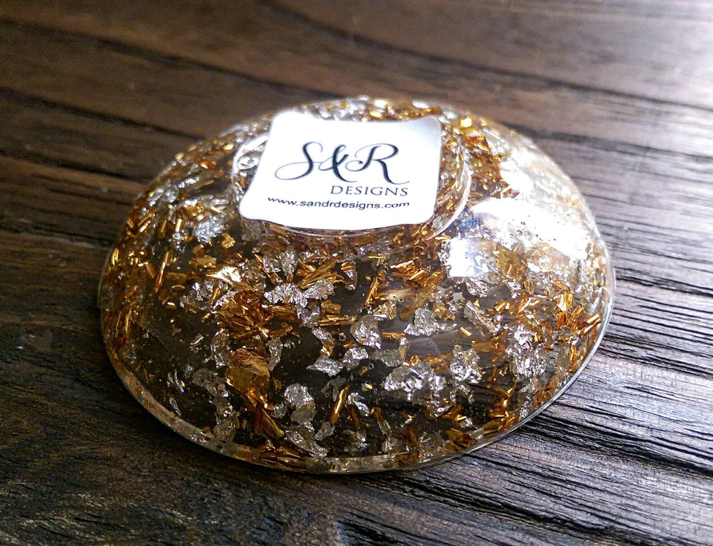 Trinket Ring Dish, Gold and Silver Leaf Ring Dish, Hand Made Resin Dish