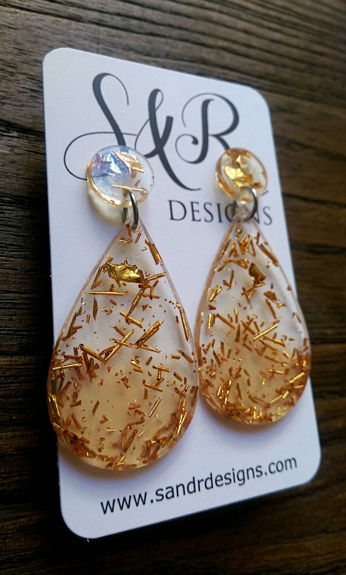 Teardrops Gold Leaf Earrings, Gold Leaf and Blush Teardrop Long Dangle Earrings, Statement Earrings