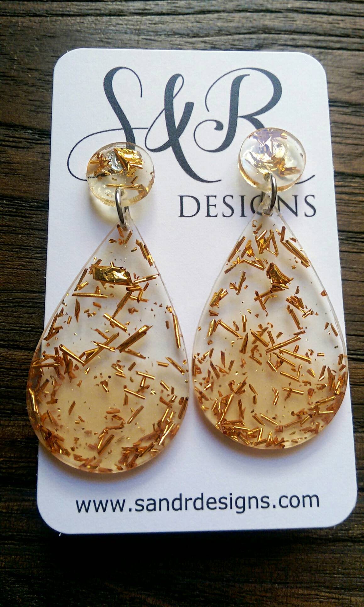 Teardrops Gold Leaf Earrings, Gold Leaf and Blush Teardrop Long Dangle Earrings, Statement Earrings