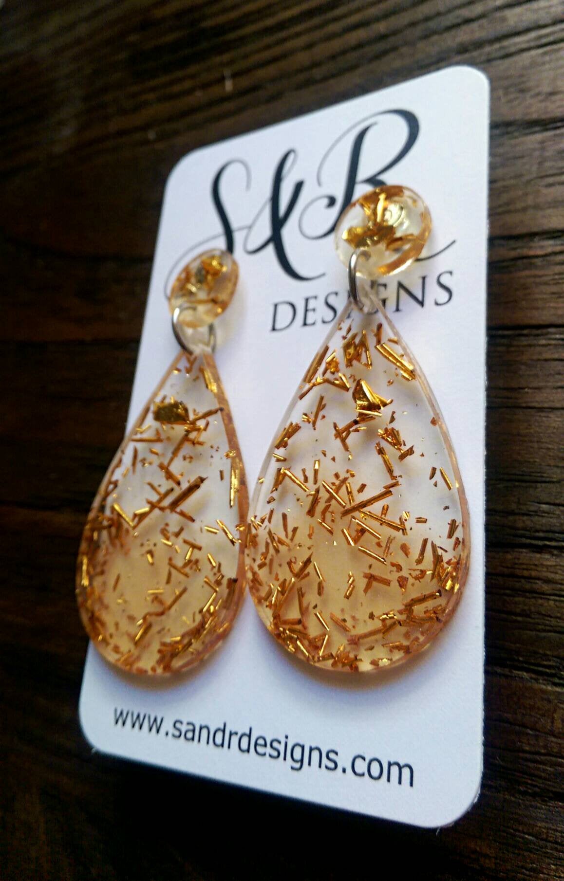 Teardrops Gold Leaf Earrings, Gold Leaf and Blush Teardrop Long Dangle Earrings, Statement Earrings