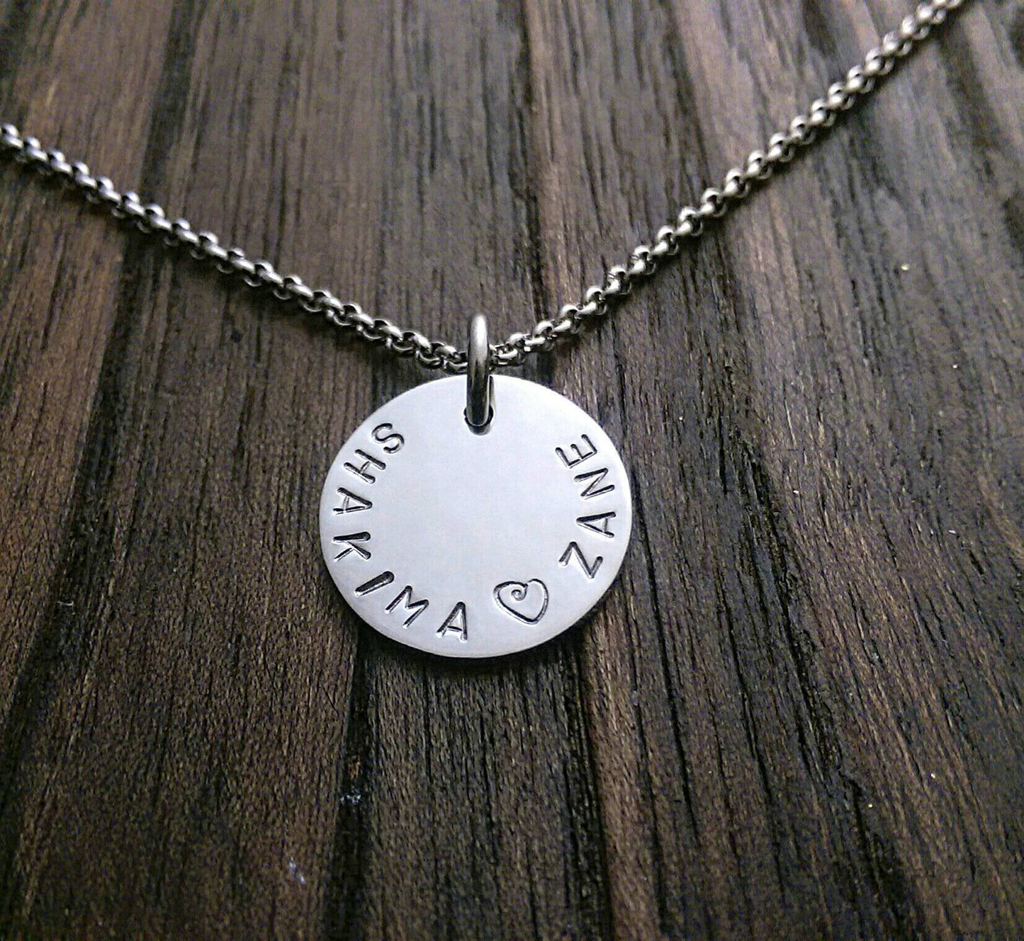 Sterling Silver Personalised Hand Stamped Name Pendant 20mm or 15mm