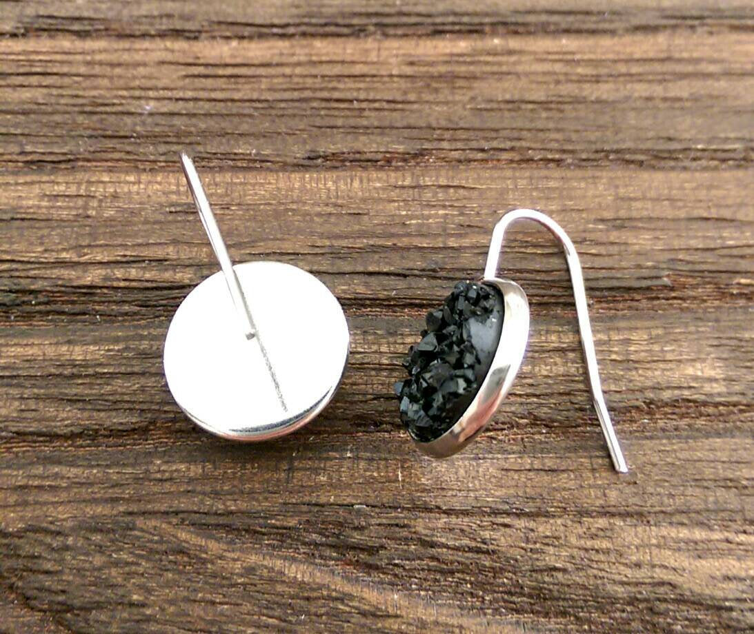 Special listing for Caitlin: Black Druzy Hook Earring made of Stainless Steel, Sparkly Faux Druzy Earrings