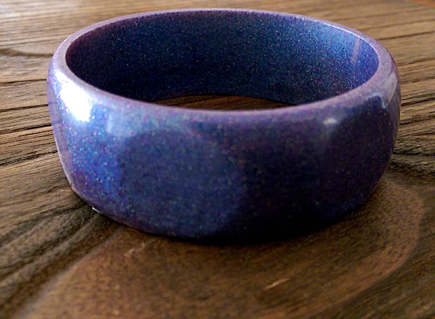 Purple Wide Resin Glitter Bangle, Shiny Shades of Green Resin Handmade Bangle 67mm inner diameter