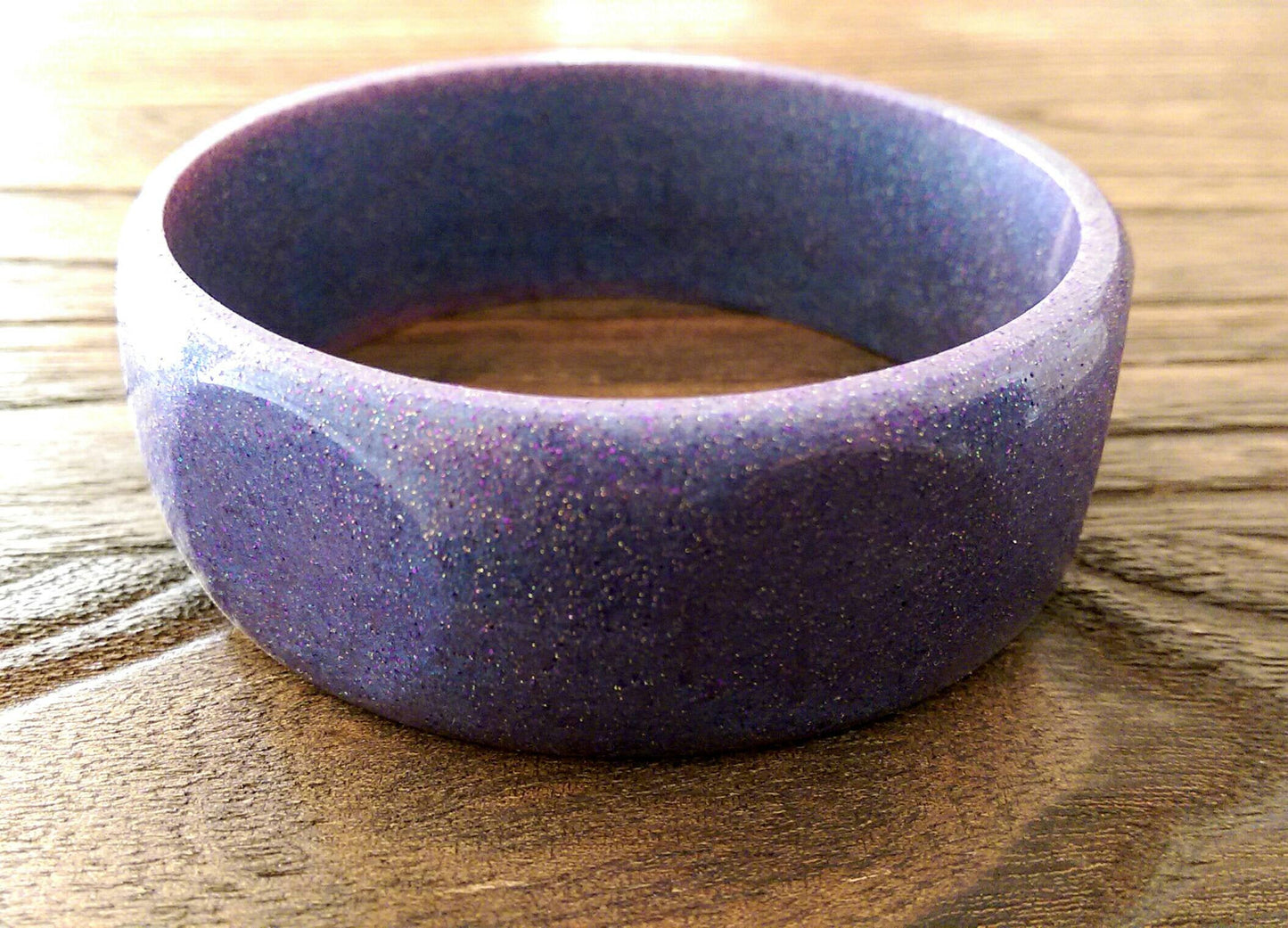 Purple Wide Resin Glitter Bangle, Shiny Shades of Green Resin Handmade Bangle 67mm inner diameter