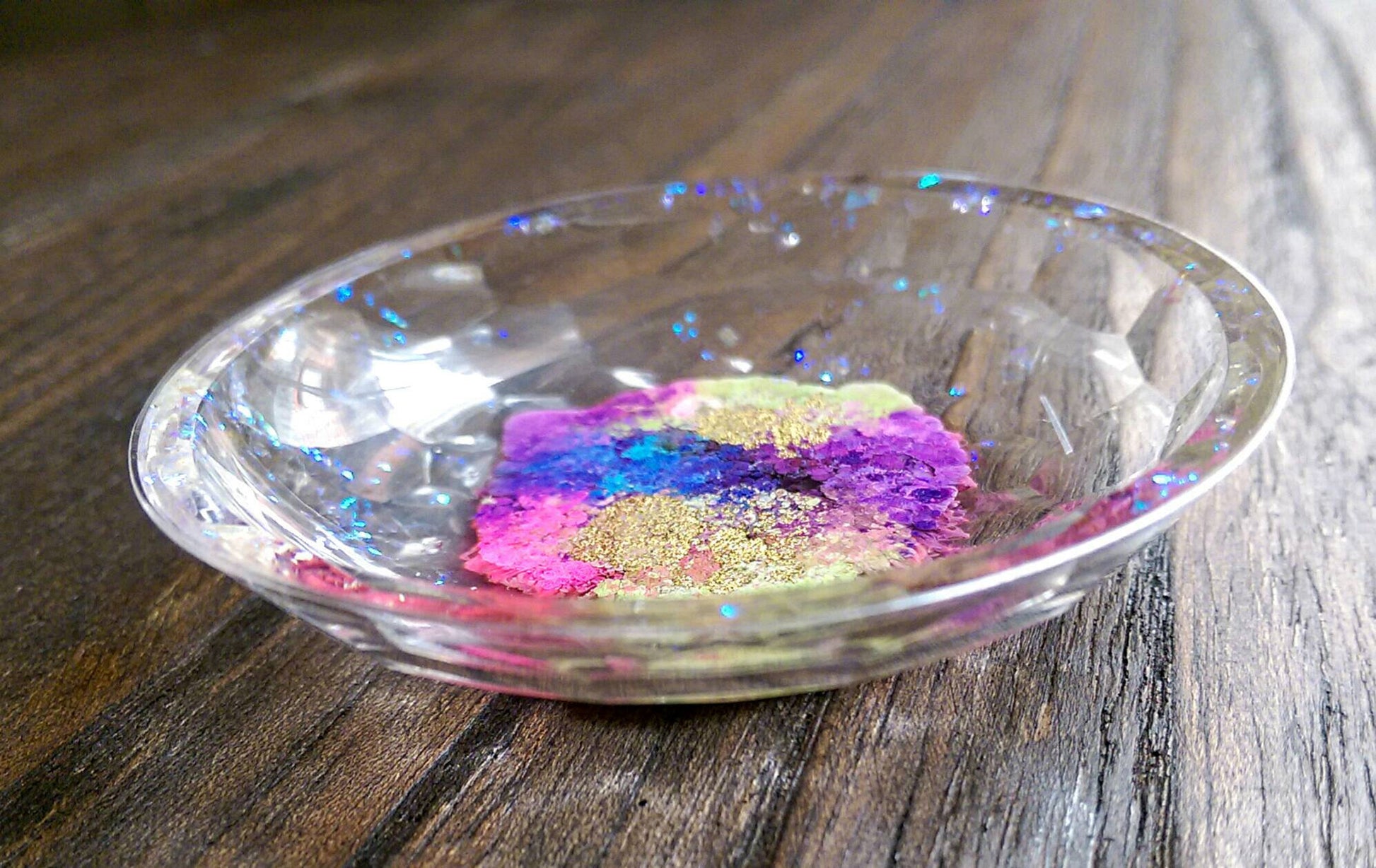 Resin Trinket Ring Dish, One of a kind Opal Glitter Gold Purple Punk Blue Ring Dish - Silver and Resin Designs
