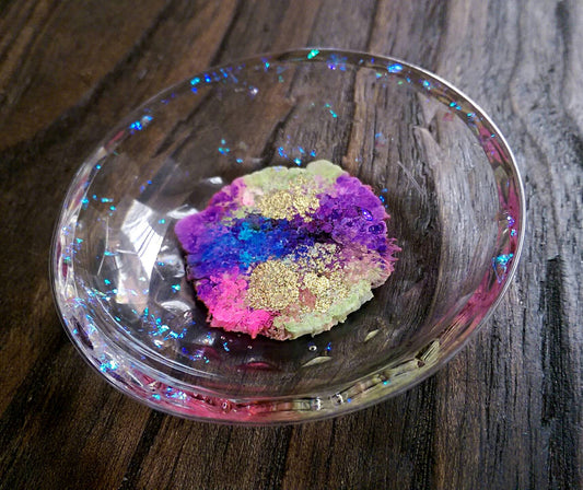 Resin Trinket Ring Dish, One of a kind Opal Glitter Gold Purple Punk Blue Ring Dish - Silver and Resin Designs