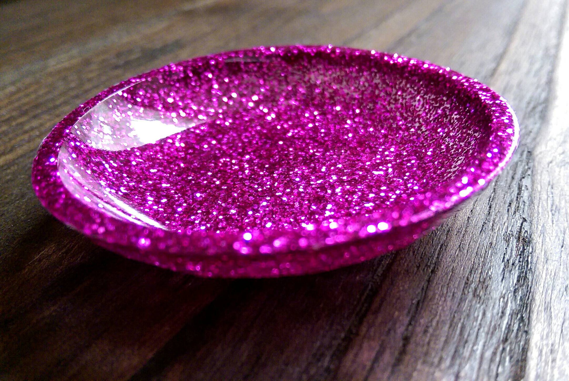 Ring Trinket Dish Pink Glitter Hand Made Resin Dish - Silver and Resin Designs