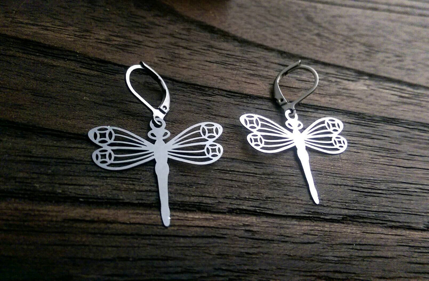 Dragonfly Filigree Leverback Earrings, Stainless Steel Dangle Leverback or Hook Earrings.