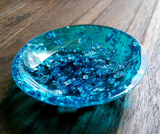 Resin trinket bowl: holographic, silver and vibrant color design