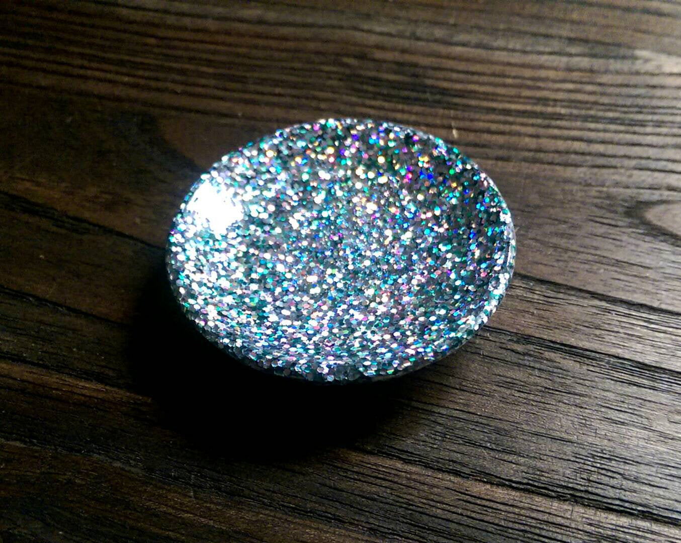 Ring Trinket Dish Silver Holographic & Green Holographic Sparkly Glitter Mix Hand Made Resin Dish