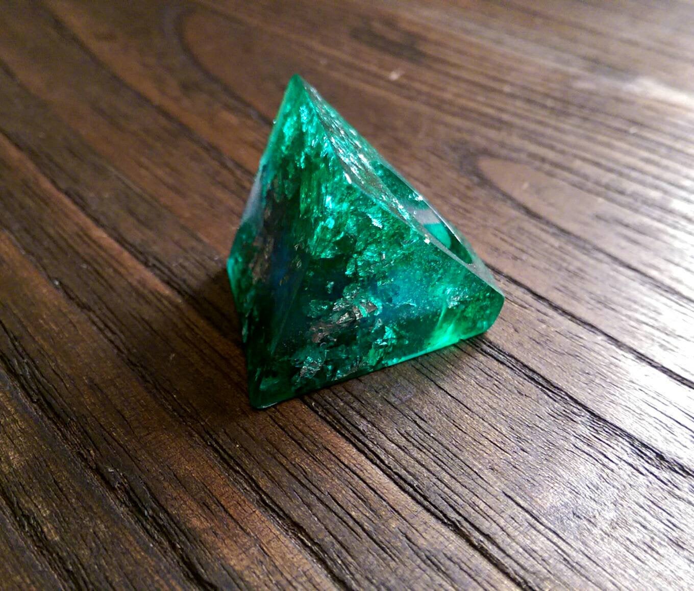 Statement Square Resin Ring, Handmade Size 7 US N AU. Green Blue Silver Leaf Ring