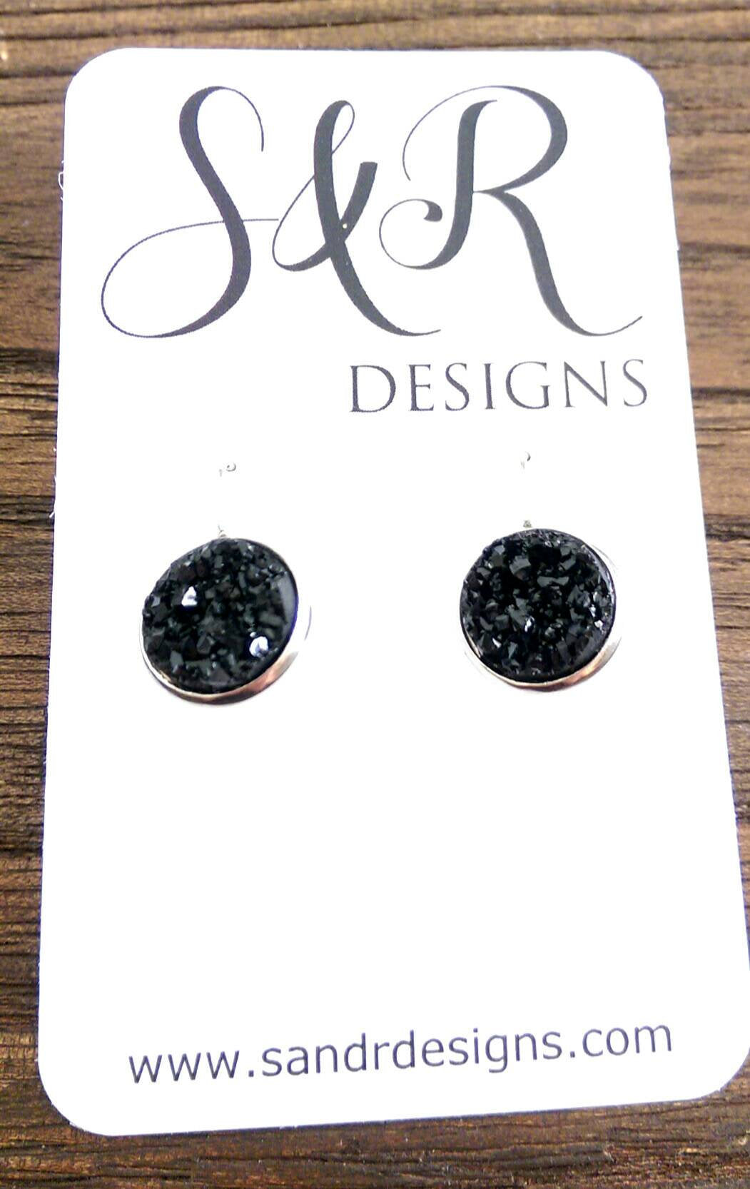 Special listing for Caitlin: Black Druzy Hook Earring made of Stainless Steel, Sparkly Faux Druzy Earrings