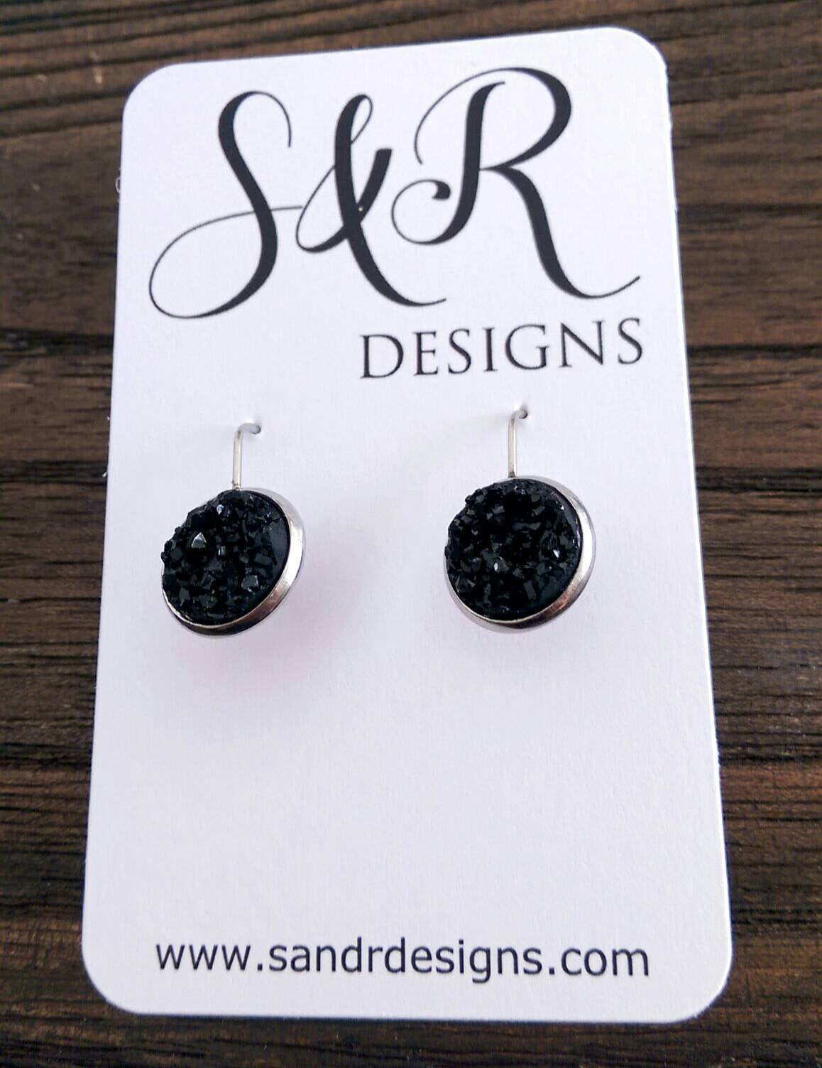 Special listing for Caitlin: Black Druzy Hook Earring made of Stainless Steel, Sparkly Faux Druzy Earrings