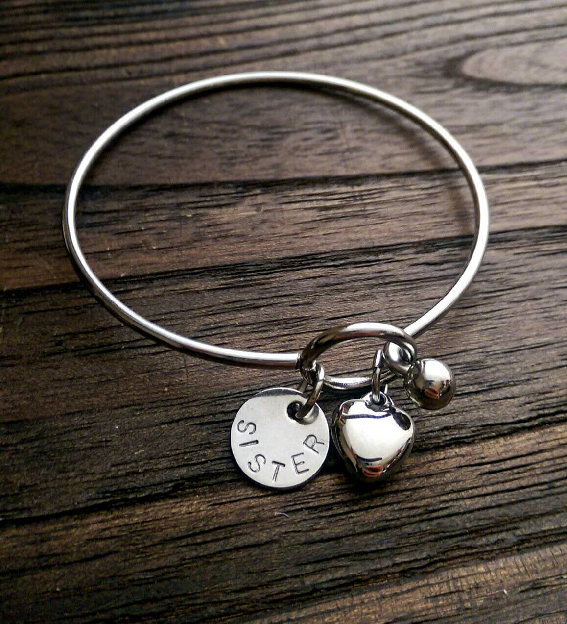 Personalised Hand Stamped Bangle with or without Heart Charm, Personalised Disc
