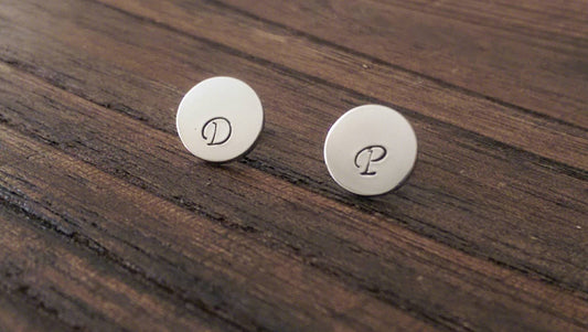 Hand Stamped Initials Personalised Mini Circle Disc Stud Earrings Choose Silver, Gold or Rose Gold Stainless Steel