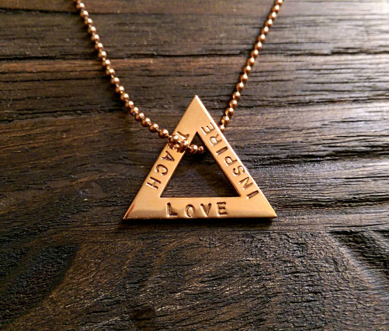 Teacher Necklace, Teach, Inspire, Love Hand Stamped. Made Ready to Post. - Silver and Resin Designs