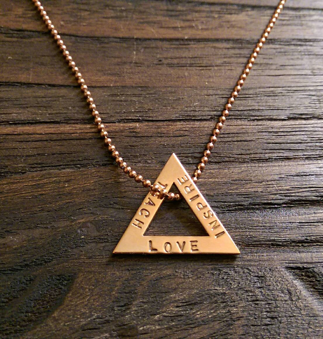 Teacher Necklace, Teach, Inspire, Love Hand Stamped. Made Ready to Post. - Silver and Resin Designs