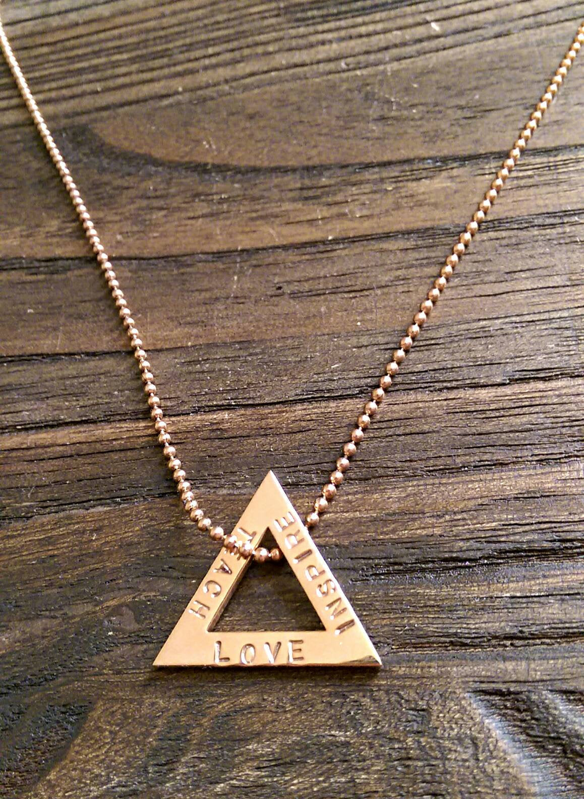 Teacher Necklace, Teach, Inspire, Love Hand Stamped. Made Ready to Post. - Silver and Resin Designs